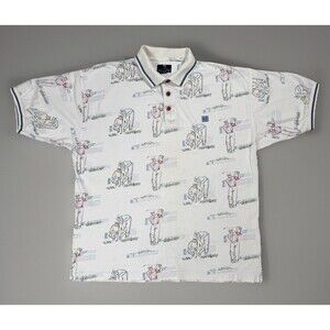 Vtg 90s Givenchy Sport Golf Print Polo 100% Cotton Shirt Men’s Large